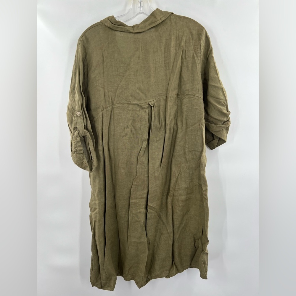 Elena Baldi green linen shirt dress roll sleeves new with tags size L - Picture 10 of 11